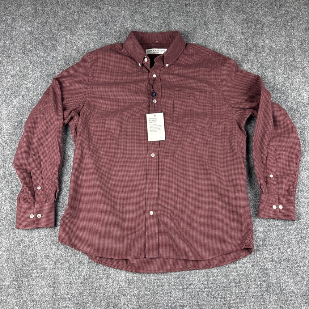 NWT Peter Manning New York Shirt Size 2X Burgundy Houndstooth Button Down